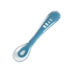 Cuillère 2ème âge en silicone - BEABA - Blue - Manche adapté à la main d'enfant - Repose cuillère  - vertbaudet enfant