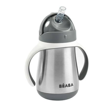 BEABA, Biberon/Tasse d'apprentissage/Gourde Bébé 2 en 1, Tasse Paille Enfant, Inox 100% étanche, Anti-fuite, 250ml, Gris minéral GRIS 2 - vertbaudet enfant 