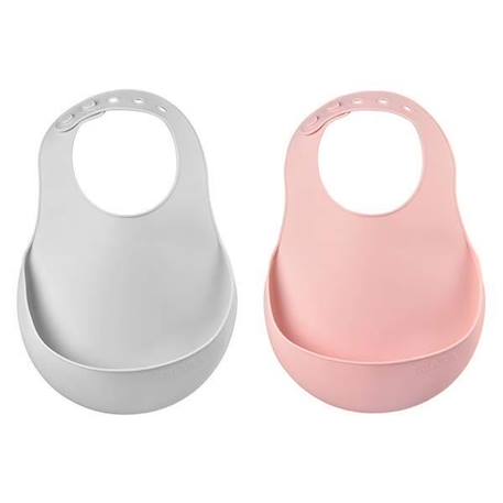 Bavoirs en silicone BEABA - Lot de 2 - Gris clair et vieux rose - Pour bébé - Poche de récupération des aliments ROSE 2 - vertbaudet enfant 