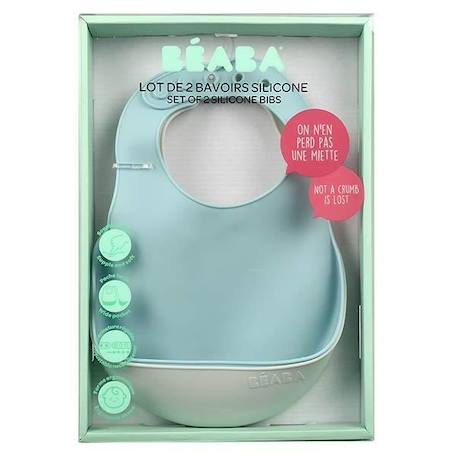 BEABA, Lot de 2 bavoirs silicone light mist/airy green VERT 1 - vertbaudet enfant 