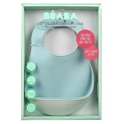 Puériculture-Repas-Bavoir-BEABA, Lot de 2 bavoirs silicone light mist/airy green