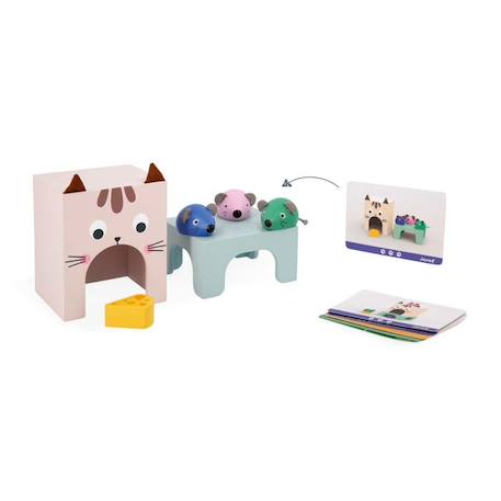 Jeu éducatif JANOD - Gamme Pédagogie - Se Repérer Dans L'Espace - Chat Et Souris - 6 Accessoires Et 12 Cartes BEIGE 2 - vertbaudet enfant 