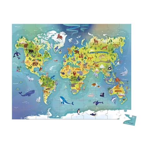 Janod - Puzzle Monde 100 Pièces - Puzzle Enfant - Développe la Patience et la Dextérité - Fabrication Française - Dès 6 ans BLEU 2 - vertbaudet enfant 
