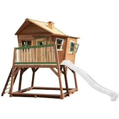 Jouet-Jeux de plein air-Jeux de jardin-Axi - Max Maison Enfant avec Bac à Sable & Toboggan Blanc | Aire de Jeux pour l'extérieur en marron & vert | Maisonnette