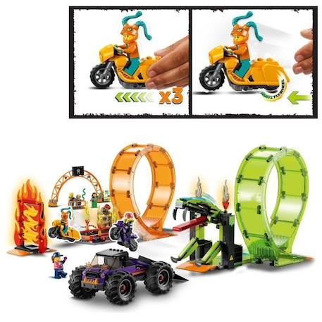 LEGO 60339 City Stuntz L’Arène de Cascade avec Double Looping, Monster Truck Jouet, avec Moto, Figurine Cascadeur, Enfants Dès 7 ORANGE 2 - vertbaudet enfant 