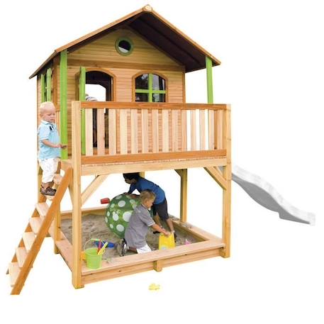 Maisonnette AXI pour enfants avec bac à sable et toboggan blanc, aire de jeux pour l'extérieur en marron et vert MARRON 3 - vertbaudet enfant 