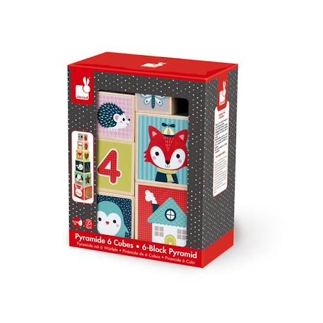 Janod - Pyramide 6 cubes Baby Forest (bois) - Dès 12 mois ROUGE 4 - vertbaudet enfant 