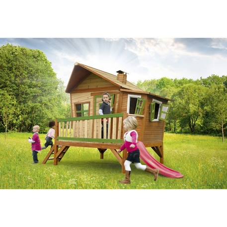 Maisonnette Emma en bois avec toboggan rouge AXI pour enfants à partir de 3 ans MARRON 1 - vertbaudet enfant 