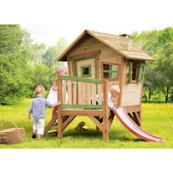 Jouet-Jeux de plein air-Maisonnette en bois Robin avec toboggan rouge pour enfants | AXI