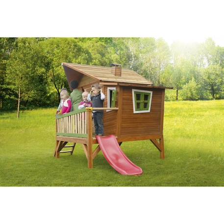 Maisonnette Emma en bois avec toboggan rouge AXI pour enfants à partir de 3 ans MARRON 2 - vertbaudet enfant 