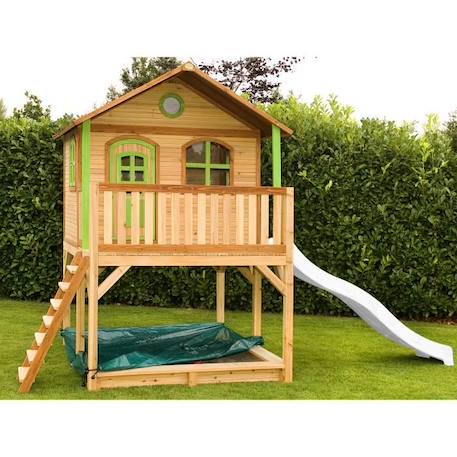 Maisonnette AXI pour enfants avec bac à sable et toboggan blanc, aire de jeux pour l'extérieur en marron et vert MARRON 4 - vertbaudet enfant 
