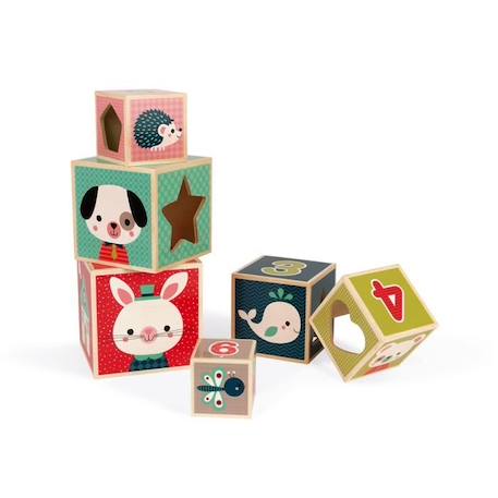 Janod - Pyramide 6 cubes Baby Forest (bois) - Dès 12 mois ROUGE 2 - vertbaudet enfant 