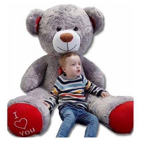 Nounours en peluche - VELINDA - Teddy Bear 75+85 gris-rouge - Mixte - Intérieur GRIS 1 - vertbaudet enfant 