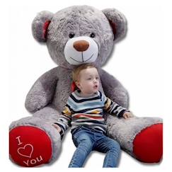 Jouet-Premier âge-Peluches-Nounours en peluche - VELINDA - Teddy Bear 75+85 gris-rouge - Mixte - Intérieur