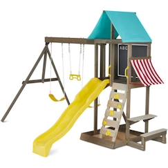 Jouet-Aire de jeux en bois Newport avec toboggan, balançoires, mur escalade - KidKraft