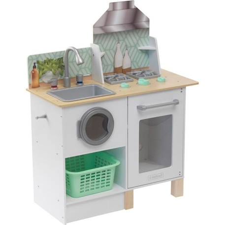 KidKraft - Cuisine en bois pour enfant Whisk & Wash, avec sa machine à laver et son panier à linges inclus - EZ Kraft BLANC 1 - vertbaudet enfant 