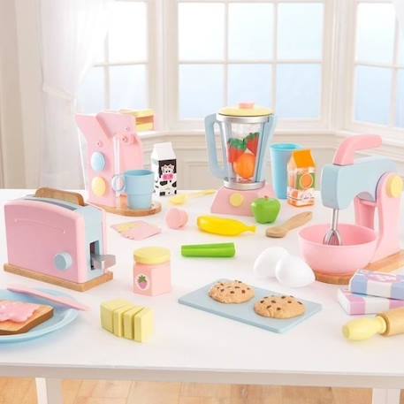 KidKraft - 8 Accessoires pour petit déjeuner en bois pour cuisine enfant dont un mixeur, un rouleau et 2 cookies inclus - Pastel ROSE 3 - vertbaudet enfant 