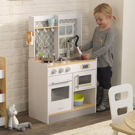 KidKraft -Cuisine en bois pour enfant Let’s Cook blanche avec son et lumière - four et micro-ondes inclus BLANC 2 - vertbaudet enfant 