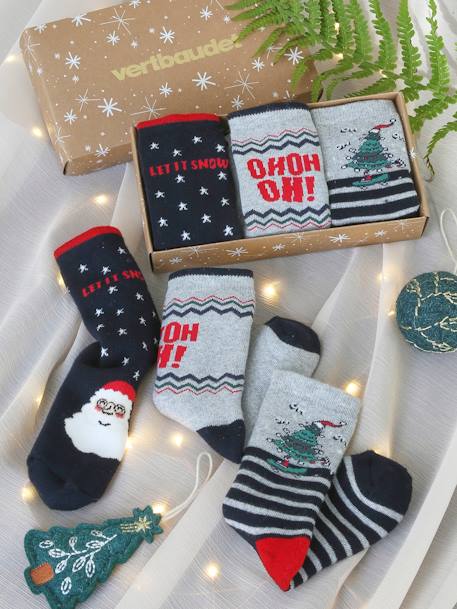 Coffret de 3 paires de mi-chaussettes de Noël garçon marine 1 - vertbaudet enfant 