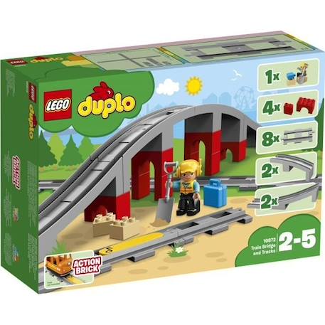 LEGO® 10872 DUPLO Town Les Rails Et Le Pont Du Train, jouet pour enfants 2-5 ans, Jeu De Construction Avec Klaxon en Brique Sonore GRIS 1 - vertbaudet enfant 