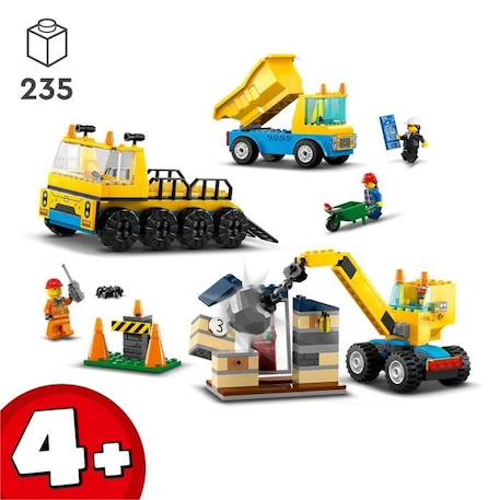LEGO® City 60391 Les Camions de Chantier et la Grue à Boule de Démolition, Jouet de Engin de Construction JAUNE 2 - vertbaudet enfant 