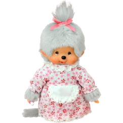 Jouet-Premier âge-Peluche Monchhichi Mamie - BANDAI - 20 cm - Gris et rose - Convient aux enfants à partir de 24 mois