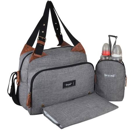 Baby on board- sac à langer - sac titou Gris chiné  - 2 compattiments 8 poches - sac repas - tapis à langer sac linge sale attaches GRIS 1 - vertbaudet enfant 