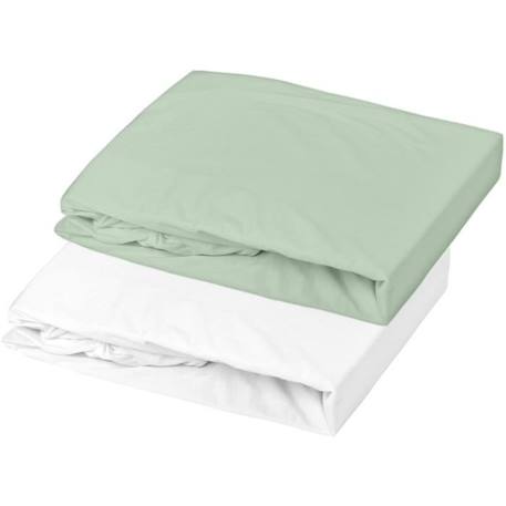 Lot de 2 draps housse en jersey - Blanc / Vert de Gris - 70 x 140 x 17 cm VERT 1 - vertbaudet enfant 