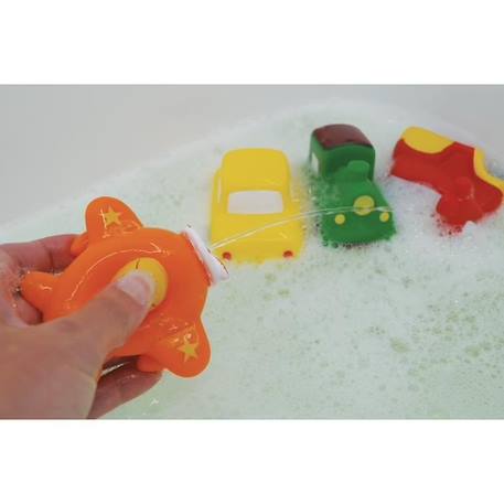 LUDI - Petits jouets en plastique pour jouer dans le bain Dès 6 mois. 4 transports arroseurs rigolos: voiture, avion, scooter, JAUNE 4 - vertbaudet enfant 