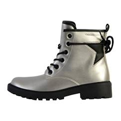 Chaussures-Chaussures fille 23-38-Boots, bottines-Bottine Enfant Geox Casey - Cuir Argent - Fermeture à lacets, zip et scratch - Confort exceptionnel