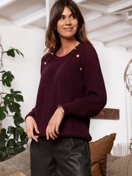 Pull grossesse et allaitement Romain ENVIE DE FRAISE aubergine+noir 2 - vertbaudet enfant 