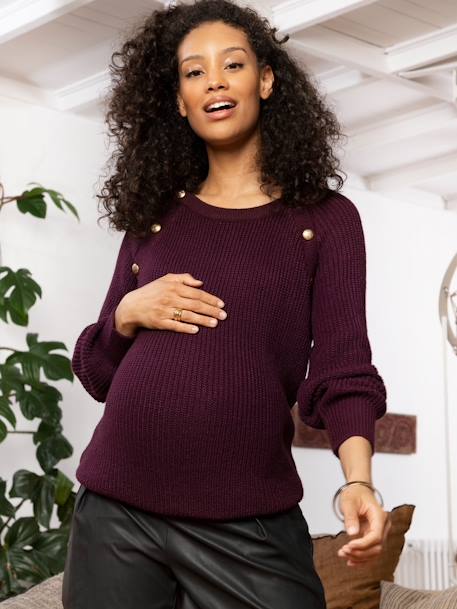 Pull grossesse et allaitement Romain ENVIE DE FRAISE aubergine+noir 3 - vertbaudet enfant 