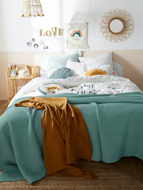 Couvre-lit nid d'abeille gaufrette bleu vert+terracotta 4 - vertbaudet enfant 