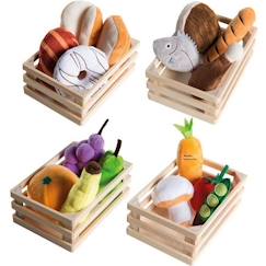 -ROBA Jouets Fruits et Légumes pour Marchande et Cuisine Enfant + 4 paniers en Bois