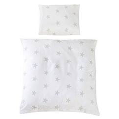 -Parure Lit Bébé ROBA Little Stars - Housse de Couette 80x80 et Taie d'oreiller 40x35 - Blanc et Gris clair