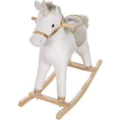 Jouet-Premier âge-Bascules, chariots de marche, trotteurs et porteurs-Licorne à Bascule Rembourrée pour Enfants de 2 à 6 Ans - ROBA - Blanc/Gris