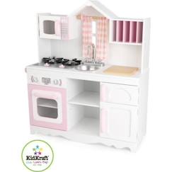 Jouet-Jeux d'imitation-Cuisines et dinette-Cuisine en bois pour enfants - KIDKRAFT - Modern Country - Rideaux à carreaux - Blanc