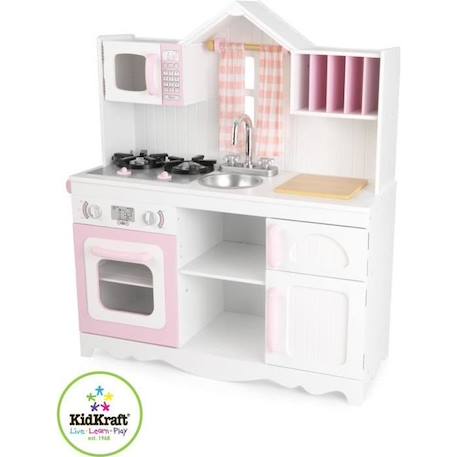 Cuisine en bois pour enfants - KIDKRAFT - Modern Country - Rideaux à carreaux - Blanc BLANC 1 - vertbaudet enfant 