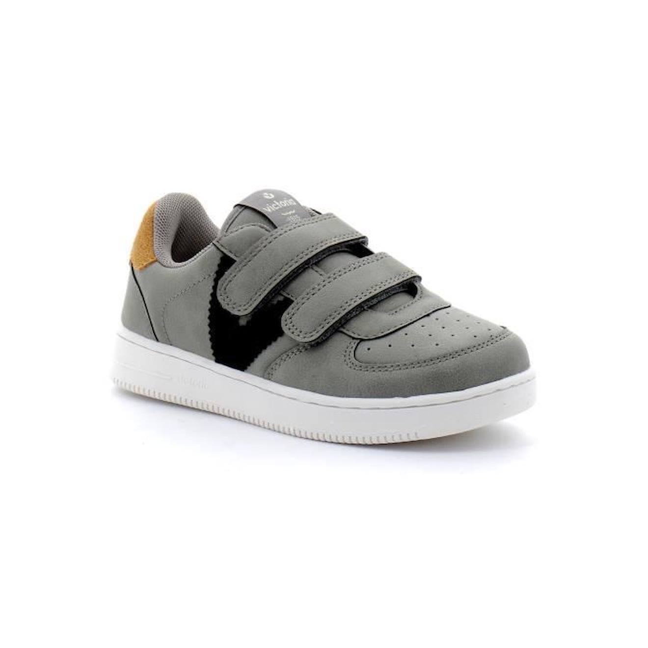 Baskets enfant VICTORIA Gris Cuir Scratch Confort