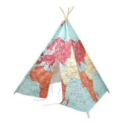 Jouet-Jeux d'imitation-Tente Tipi pour Enfants SUNNY - Carte du monde en couleur - 120x120 cm