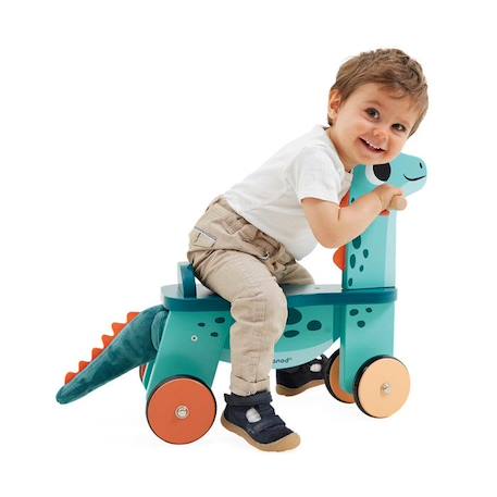 Porteur bébé en bois JANOD - Dinosaure Portosaurus - Roues silencieuses - Dès 12 mois BLEU 3 - vertbaudet enfant 