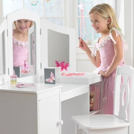 KidKraft - Coiffeuse Deluxe pour enfant en bois avec 3 miroirs et tabouret - Blanc BLANC 6 - vertbaudet enfant 