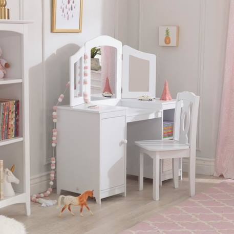 KidKraft - Coiffeuse Deluxe pour enfant en bois avec 3 miroirs et tabouret - Blanc BLANC 5 - vertbaudet enfant 