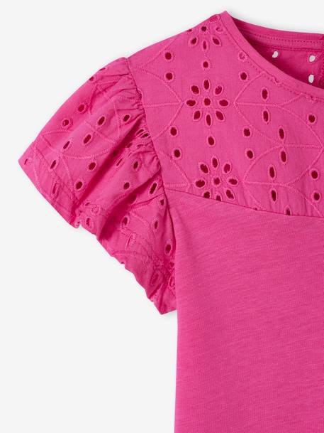 T-shirt fille avec détails broderie anglaise blanc+bleu marine+corail+fuchsia+mauve+vert pâle 16 - vertbaudet enfant 