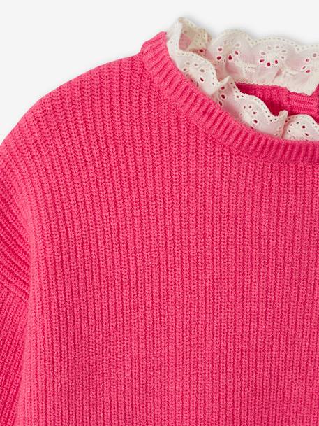 Pull col fantaisie forme loose fille beige poudré+rose bonbon 10 - vertbaudet enfant 