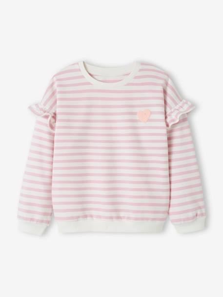 Sweat rayé fille manches à vollants bleu jean+lilas+vert d'eau+vieux rose 7 - vertbaudet enfant 