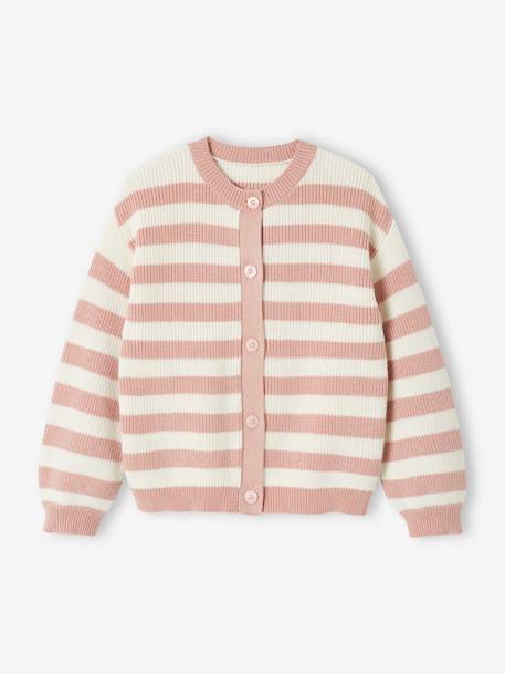 Gilet rayé fille en côtes perlée mauve+pêche 1 - vertbaudet enfant 