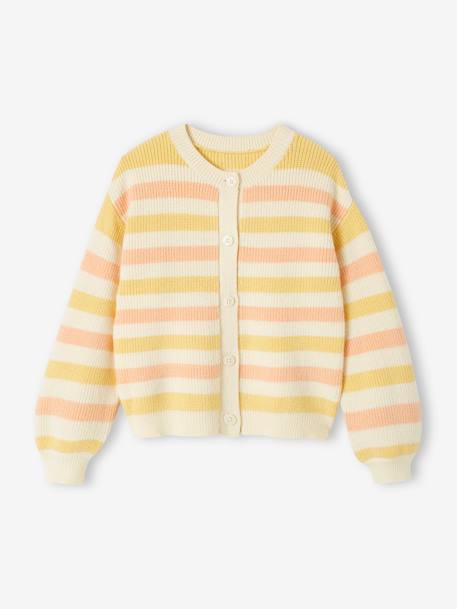 Gilet rayé fille en côtes perlée mauve+pêche 4 - vertbaudet enfant 