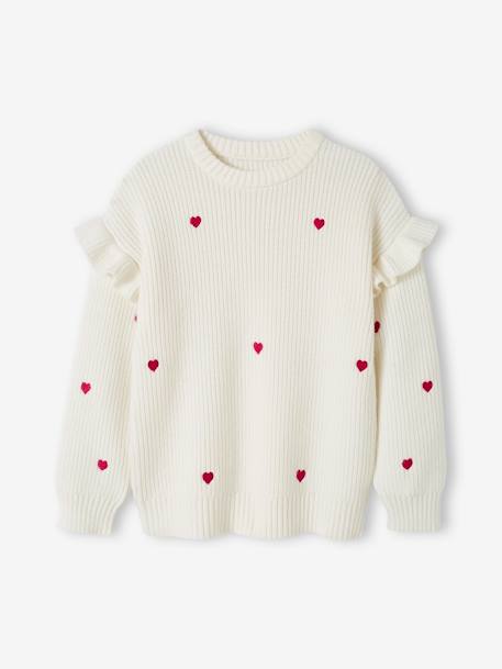 Pull manches volantées fille écru+rouge+vert sauge 2 - vertbaudet enfant 