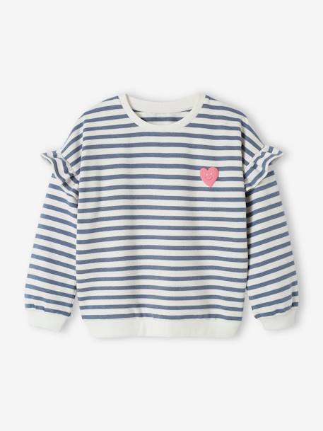 Sweat marinière fille manches à vollants bleu jean+lilas+rayé rose 2 - vertbaudet enfant 